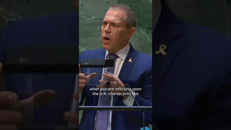 Angry Israeli ambassador shreds UN charter in protest of Palestine membership #Shorts