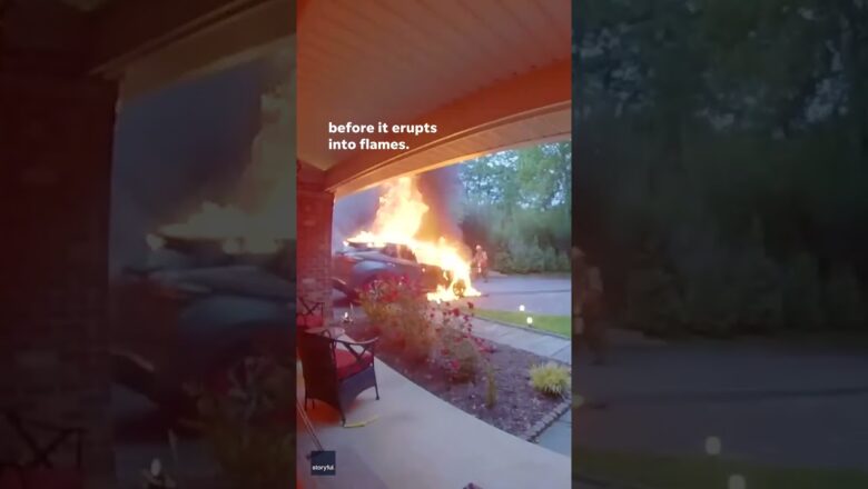 Doorbell camera captures SUV ignite in flame outside family home #Shorts