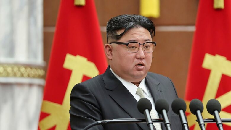 North Korea’s Leader Kim Jong Un portrait displayed along father, grandfather