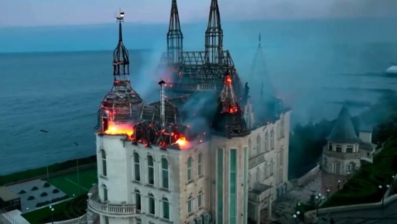Ukraine’s ‘Harry Potter castle’ burns after Russian attack