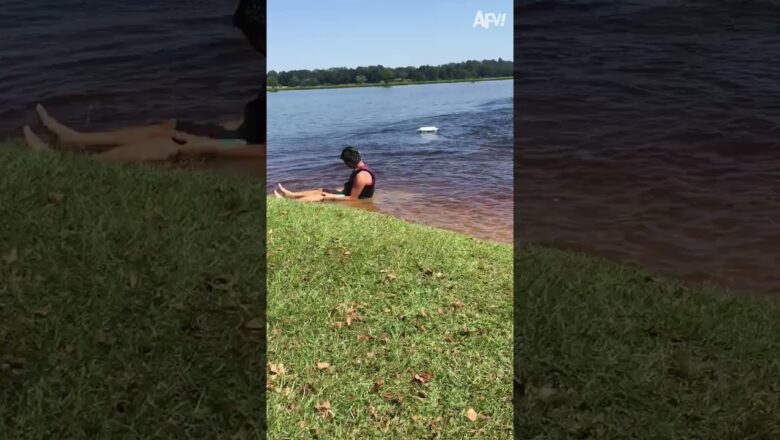 A surprise slip ‘n’ slide? 🤔 #shorts #slip #lake #onvideo