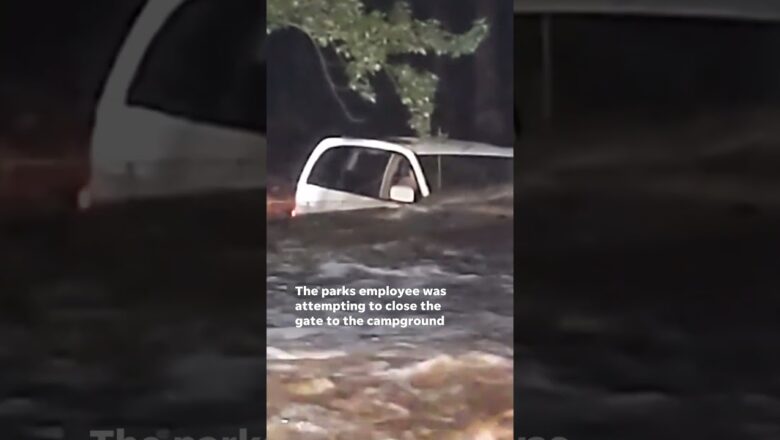 Park employee swept away in car by rising waters rescued from river #Shorts