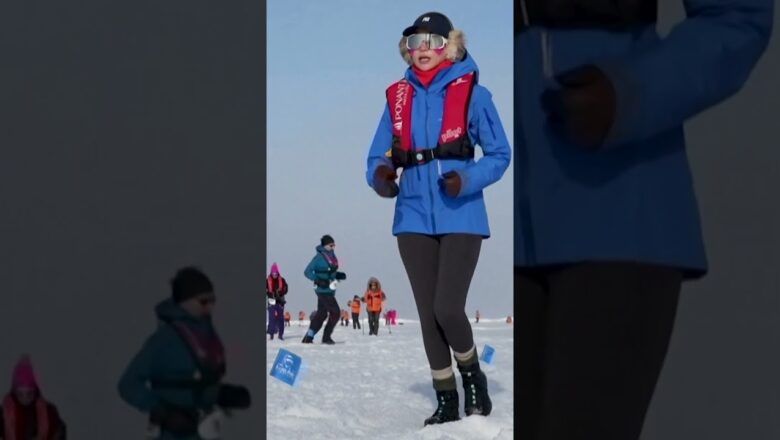 Runners brave arctic ice and snow in North Pole marathon #Shorts