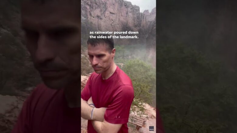 Watch: Rainwater pours down the sides of the Grand Canyon amid flood #Shorts