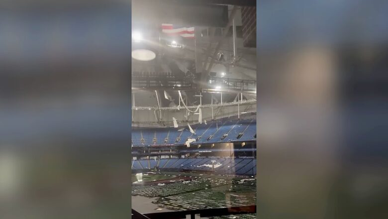 Security guard captures aftermath at Tropicana Field after Hurricane Milton ripped the roof off