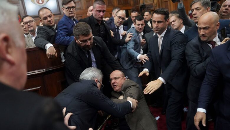 Brawl breaks out between MPs in Serbian parliament