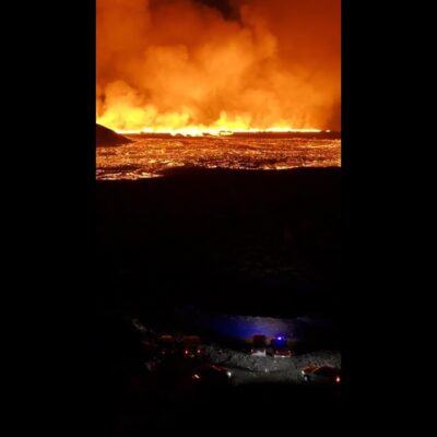 Dramatic aerials show volcano spewing lava and smoke in Iceland #Shorts