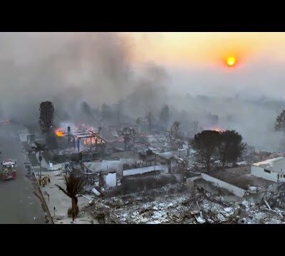 Drone captures trail of destruction from the Palisades wildfire