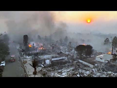 Drone captures trail of destruction from the Palisades wildfire