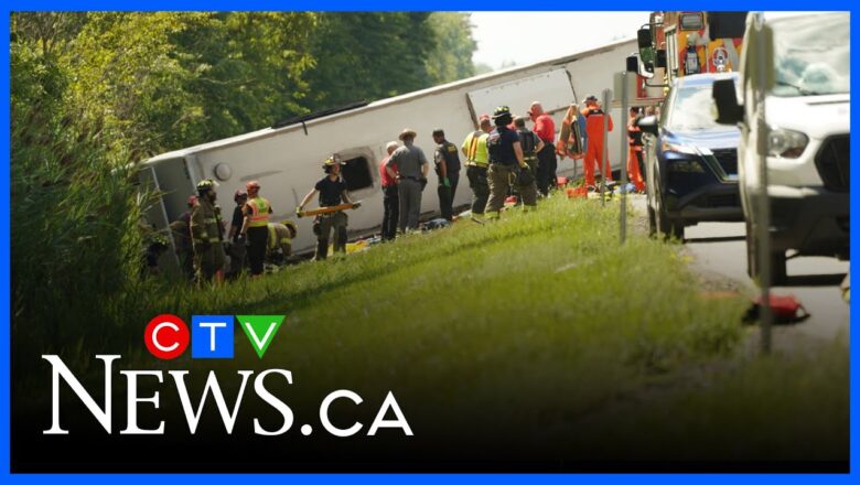 Emergency crews at the scene of a deadly rollover bus crash in New York