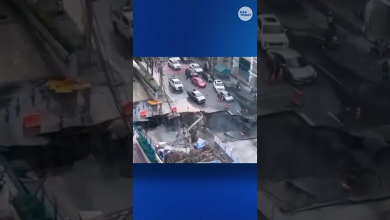 See massive sinkhole swallow road in Bangkok #Shorts