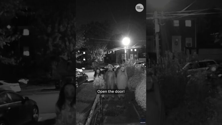 Chilling doorbell video shows trio in Halloween costumes outside home, shouting threats