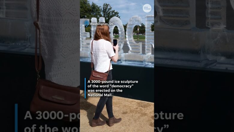 ‘Democracy’ ice sculpture appears on National Mall in DC