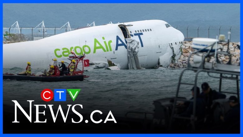 Two workers killed after Boeing 747 cargo plane skids off runway in Hong Kong