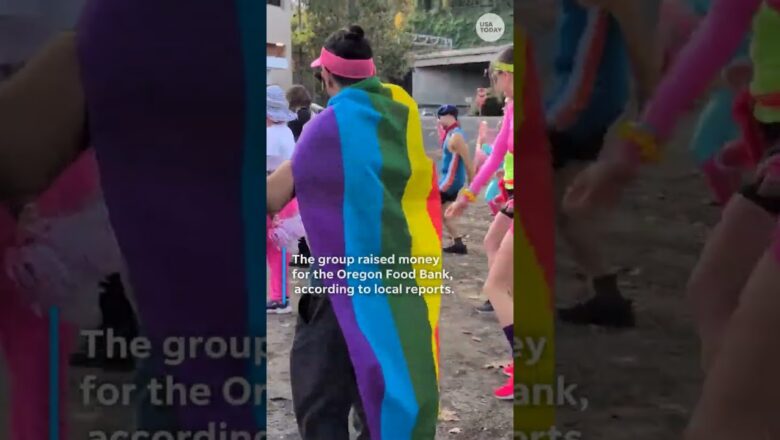 Portlanders protest outside ICE facility with 80s style aerobics workout