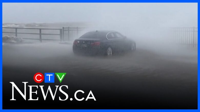 Fierce winds create huge waves on Lake Erie in Buffalo, N.Y.