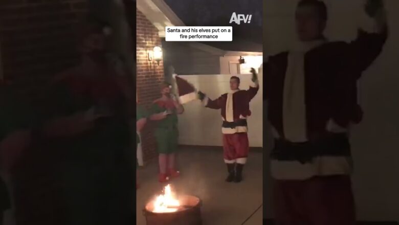 Santa and his elves put on a fire performance