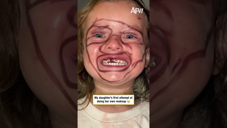 My daughter’s first attempt at doing her own makeup 😂