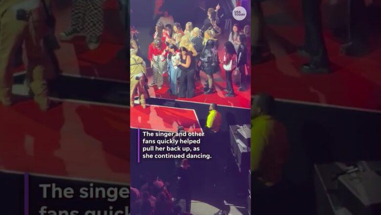 Fan at Machine Gun Kelly falls through stage gap. See London react.