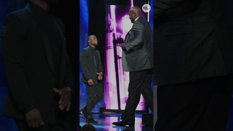 NBA star Shaq meets world’s tallest model. See viral moment.