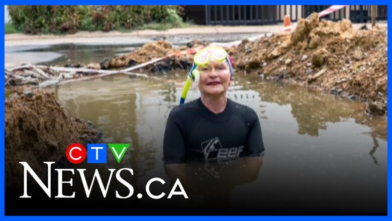 75-year-old mayoral candidate goes snorkeling in giant pothole