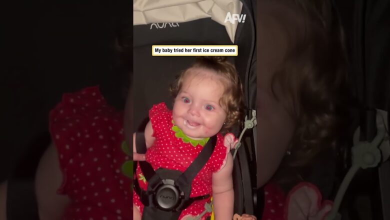 My baby tried her first ice cream cone