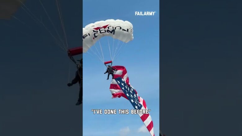 Parachuter Lands in Stadium!