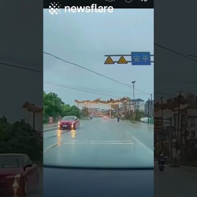 Lightining Strikes In Front Of Driver