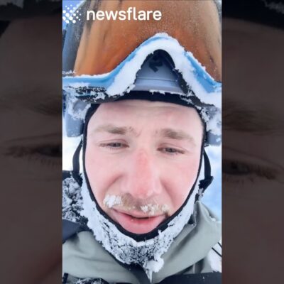 Skier Rides Avalanche Down The Mountain