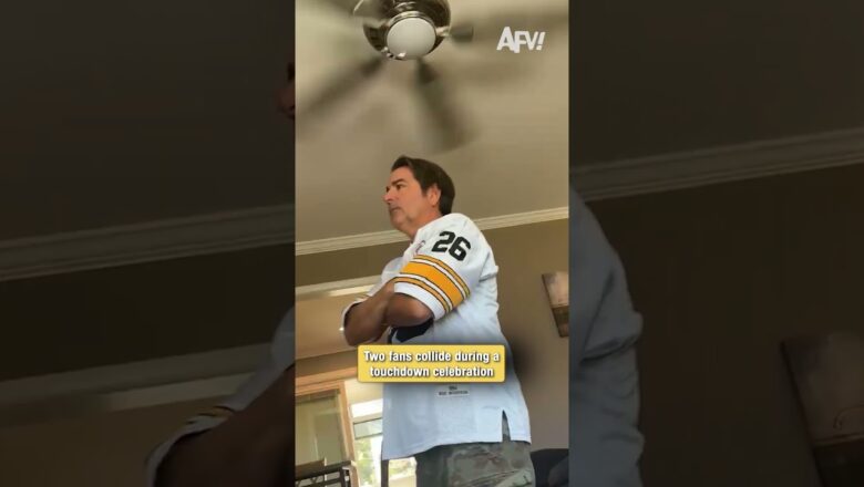 Two fans collide during a touchdown celebration 🏈