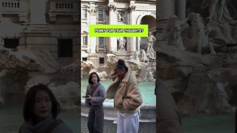 Woman Accidentally Gets Hit by Coin While Posing Near Fountain