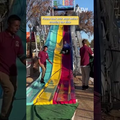 Please look both ways before crossing the slide