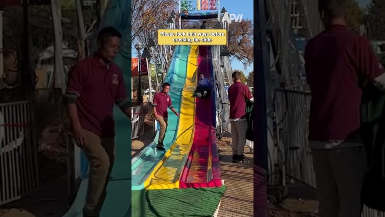 Please look both ways before crossing the slide