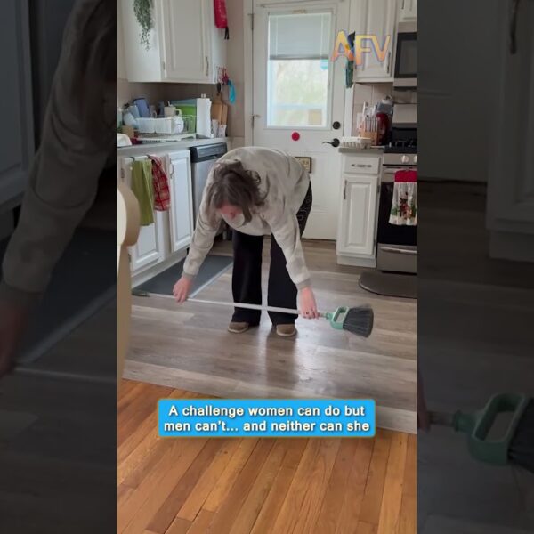 She thought this broomstick challenge was easy 😂 #fail #funny #shorts