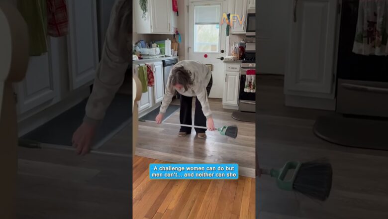 She thought this broomstick challenge was easy 😂 #fail #funny #shorts