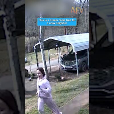 She was in such a rush to be nosy! 😂 #fail #funnyvideo #neighbor