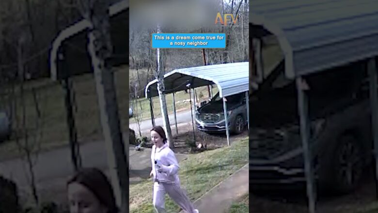 She was in such a rush to be nosy! 😂 #fail #funnyvideo #neighbor